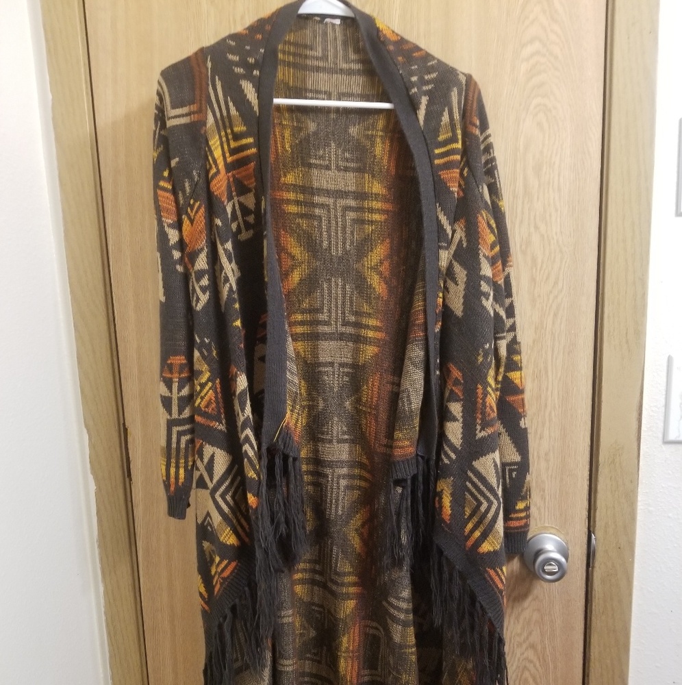 Long, Fringed, Fall Cardigan/Sweater